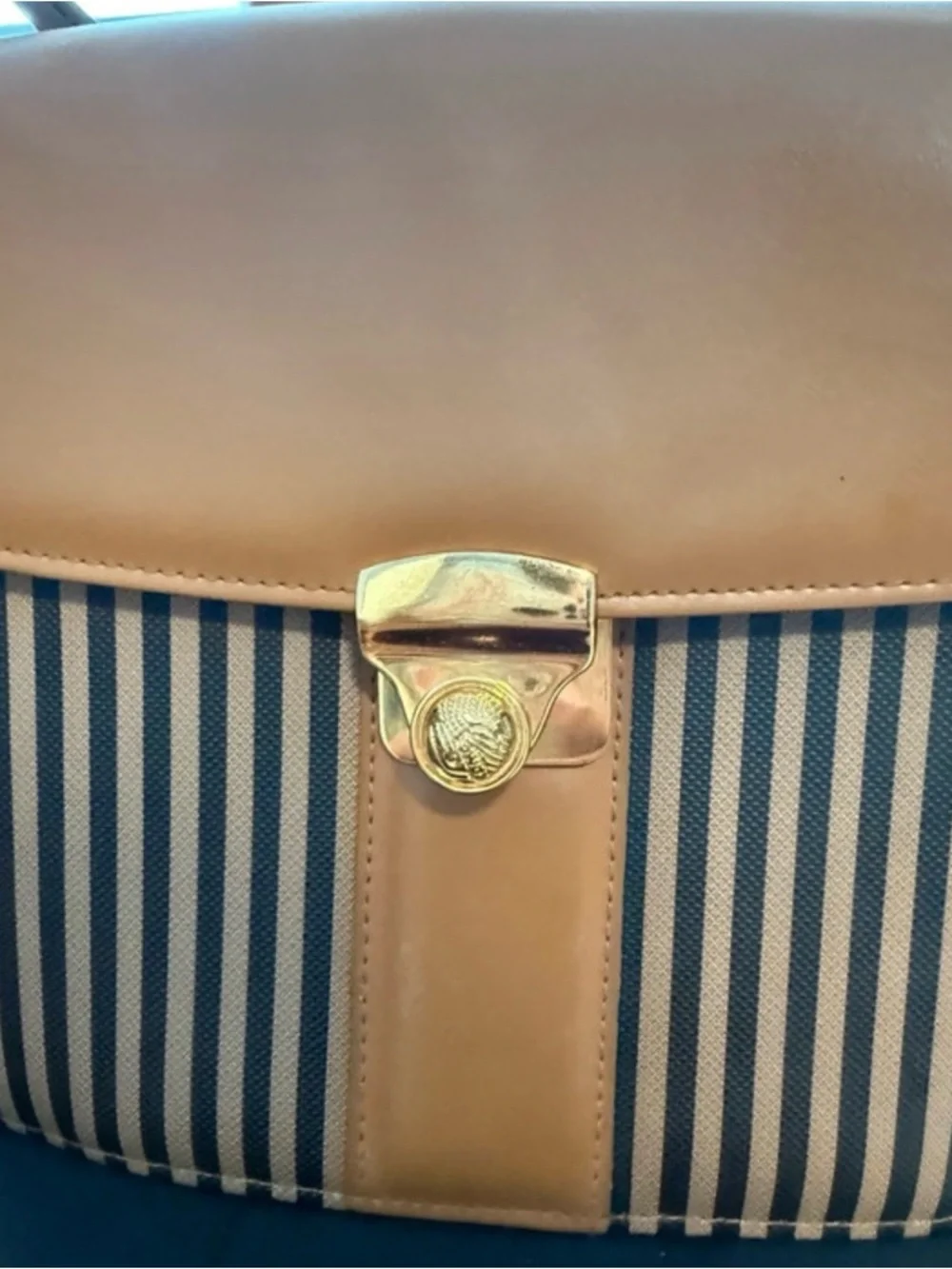 Men's Tan & Black Striped Leather-Trim Messenger Bag